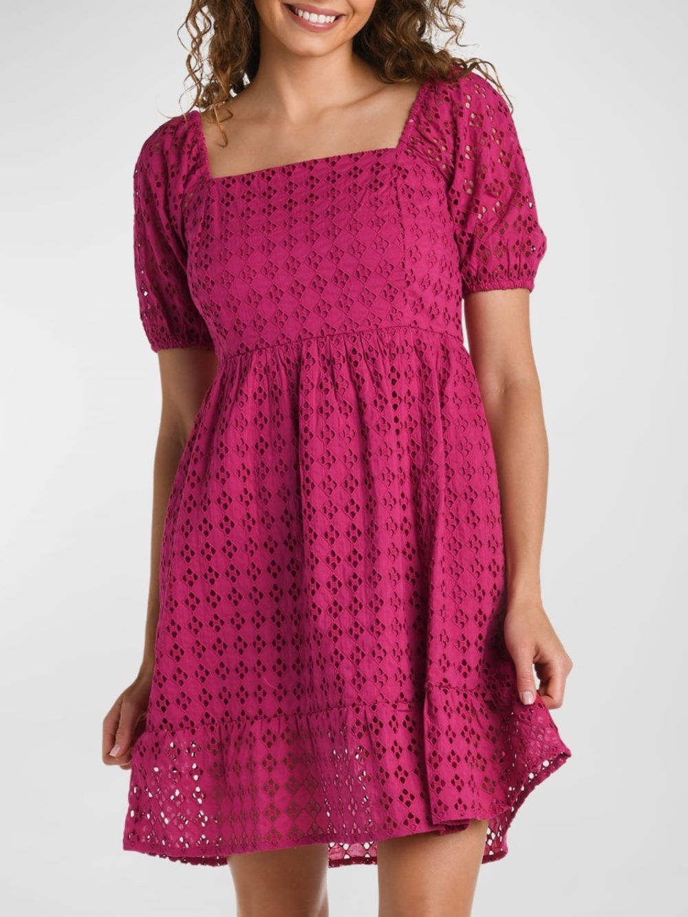 La Blanca Women S Short Sleeve Mini Dress Swimsuit Cover up Magenta//Saltwater S